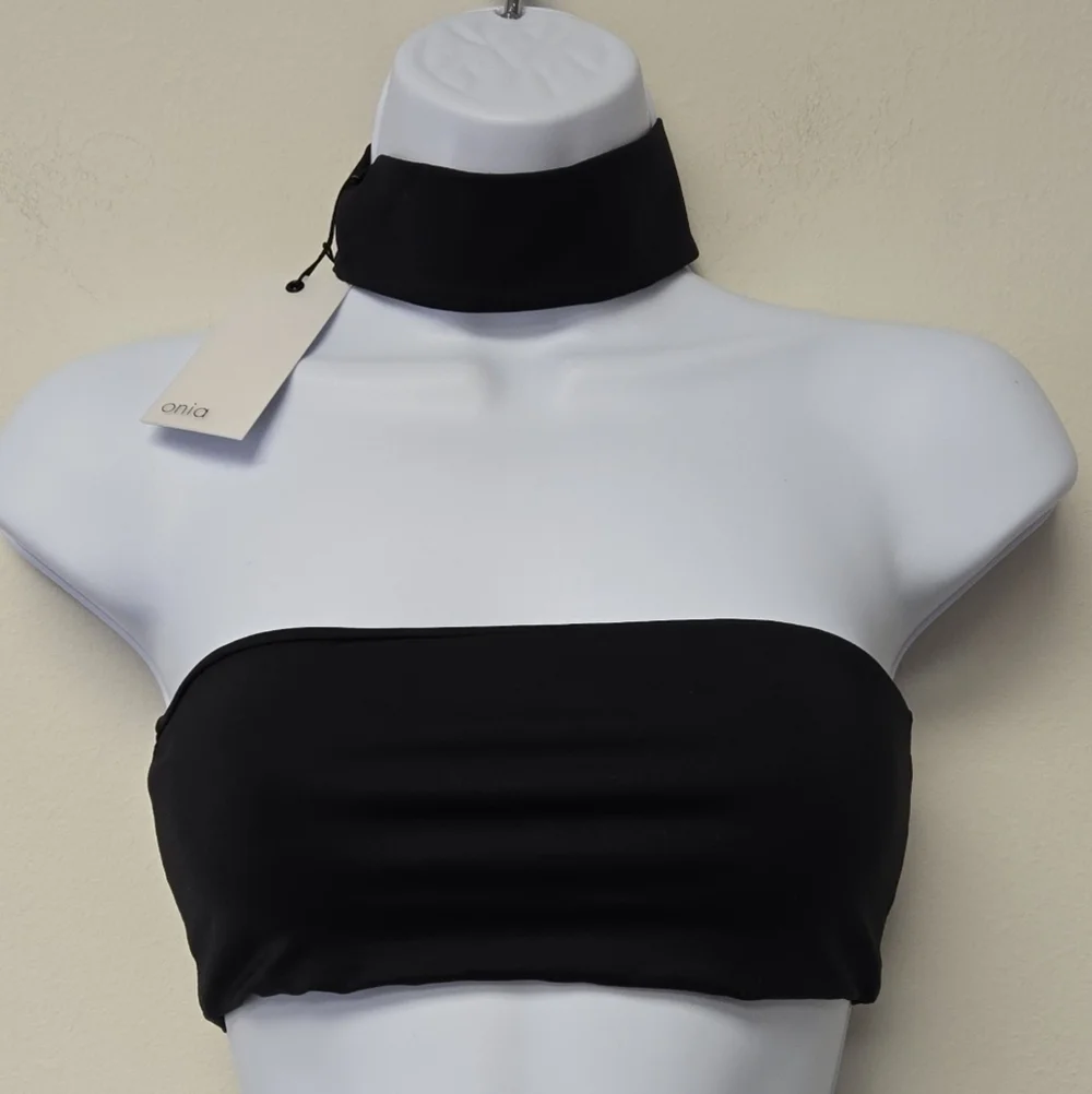 Onia Laura Zip Choker Bikini Top Jet Black S